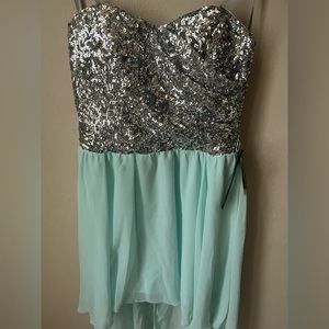 Sequined Strapless Dress with Turquoise Skirt